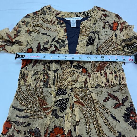 Diane Von Furstenberg Silk Brown Sheer Sleeves Knee Length Floral Dress Size 4 - Picture 13 of 13